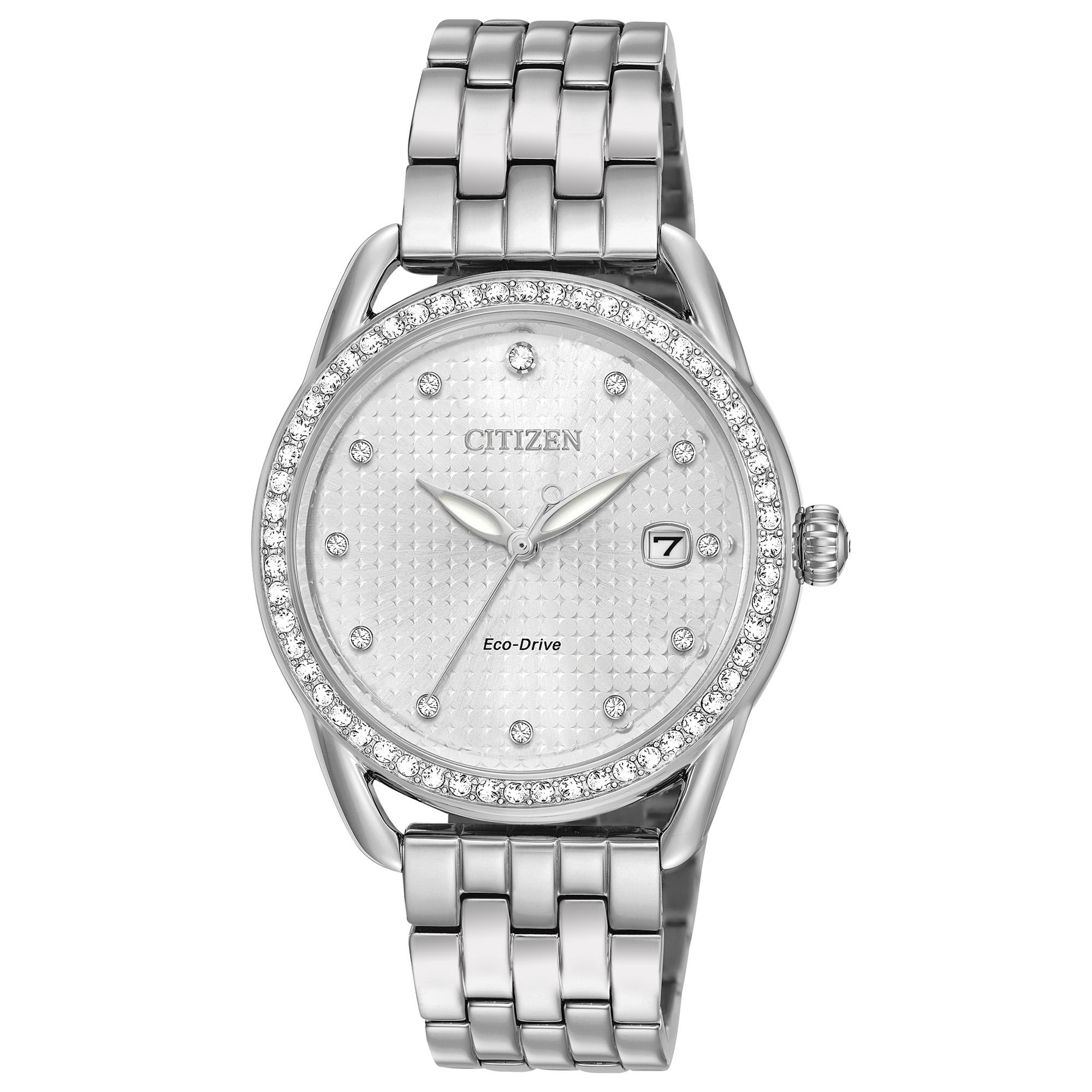 Citizen Ladies Drive Ltr Eco Drive Watch Ss With Silver Tone Dial And Swarovski Crystals 2696